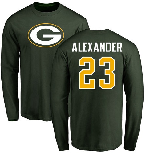 Men Green Bay Packers Green #23 Alexander Jaire Name And Number Logo Nike NFL Long Sleeve T Shirt